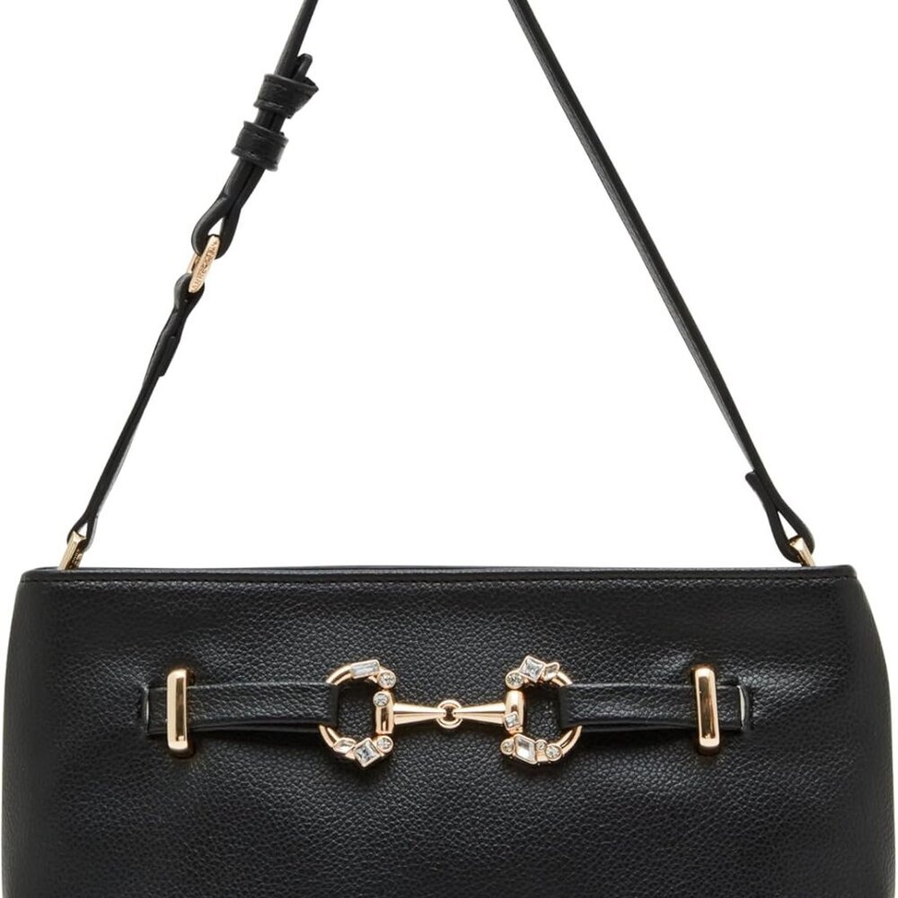 East West Black Crystal Horsebit Shoulder Bag - Elegant Evening Accessory